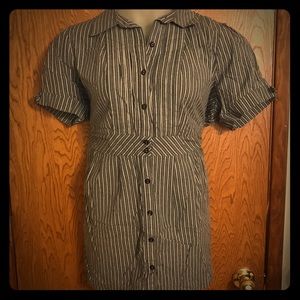 Grey Striped Tunic Length Pintucked Blouse 2x